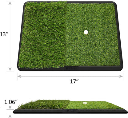 Dual-Turf Golf Hitting Mat, Portable Heavy Rubber Base Golf Practice Hitting Mat with Tee for Indoor & Outdoor Golf Training