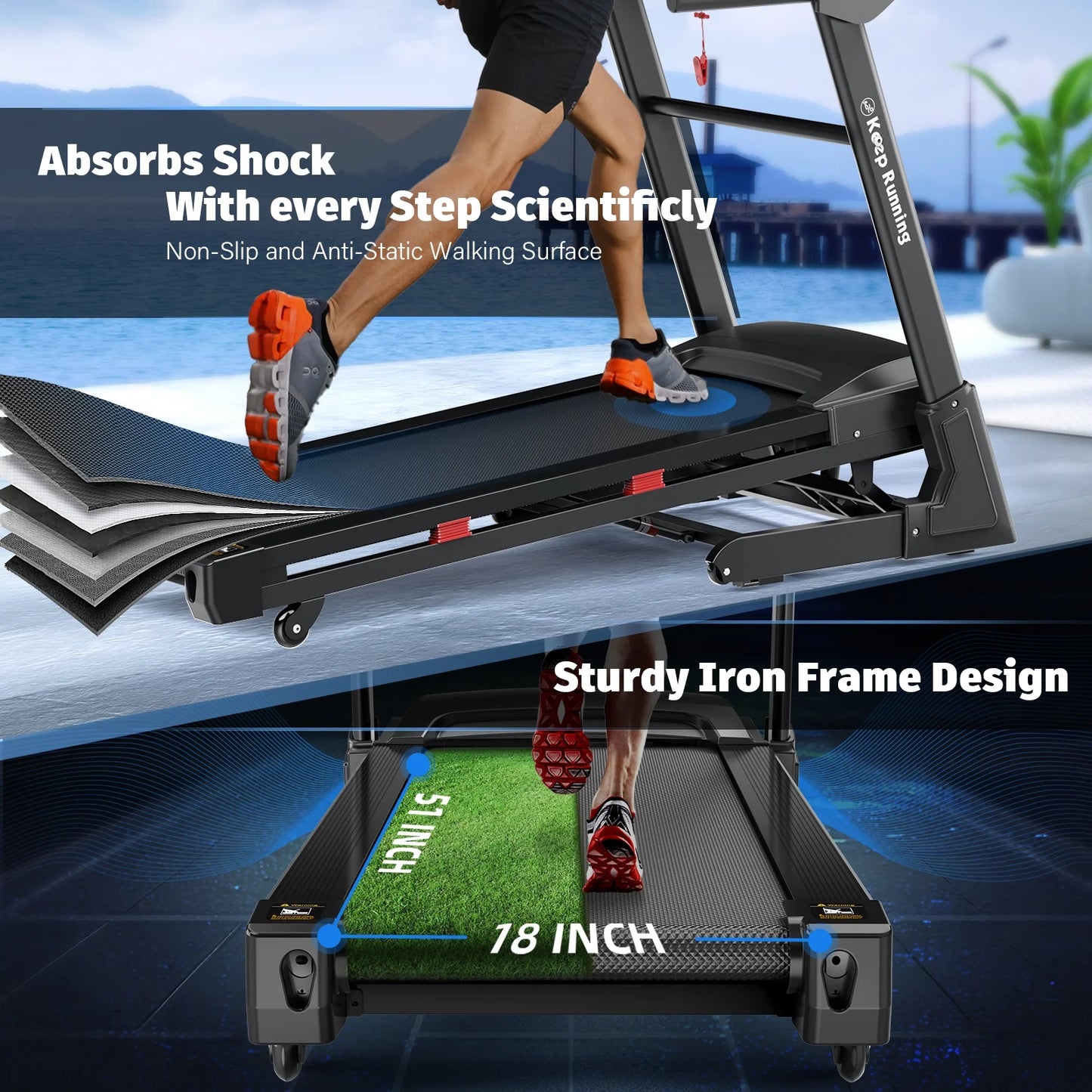 400Lb Capacity 3.5 HP Treadmill with 15% Auto Incline for Home - Heavy Duty Foldable Treadmill with App/Bluetooth - 18 Inch Wide Belt Folding Treadmill