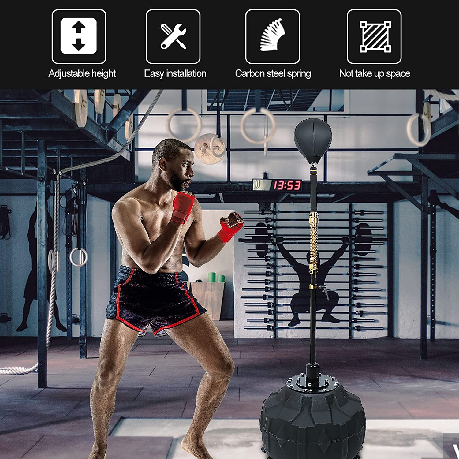 Boxing Fast Respond Speed Bar Heavy Duty Punching Equipment Adjustable Height from 57"~73" Boxing Skills Training Free Standing