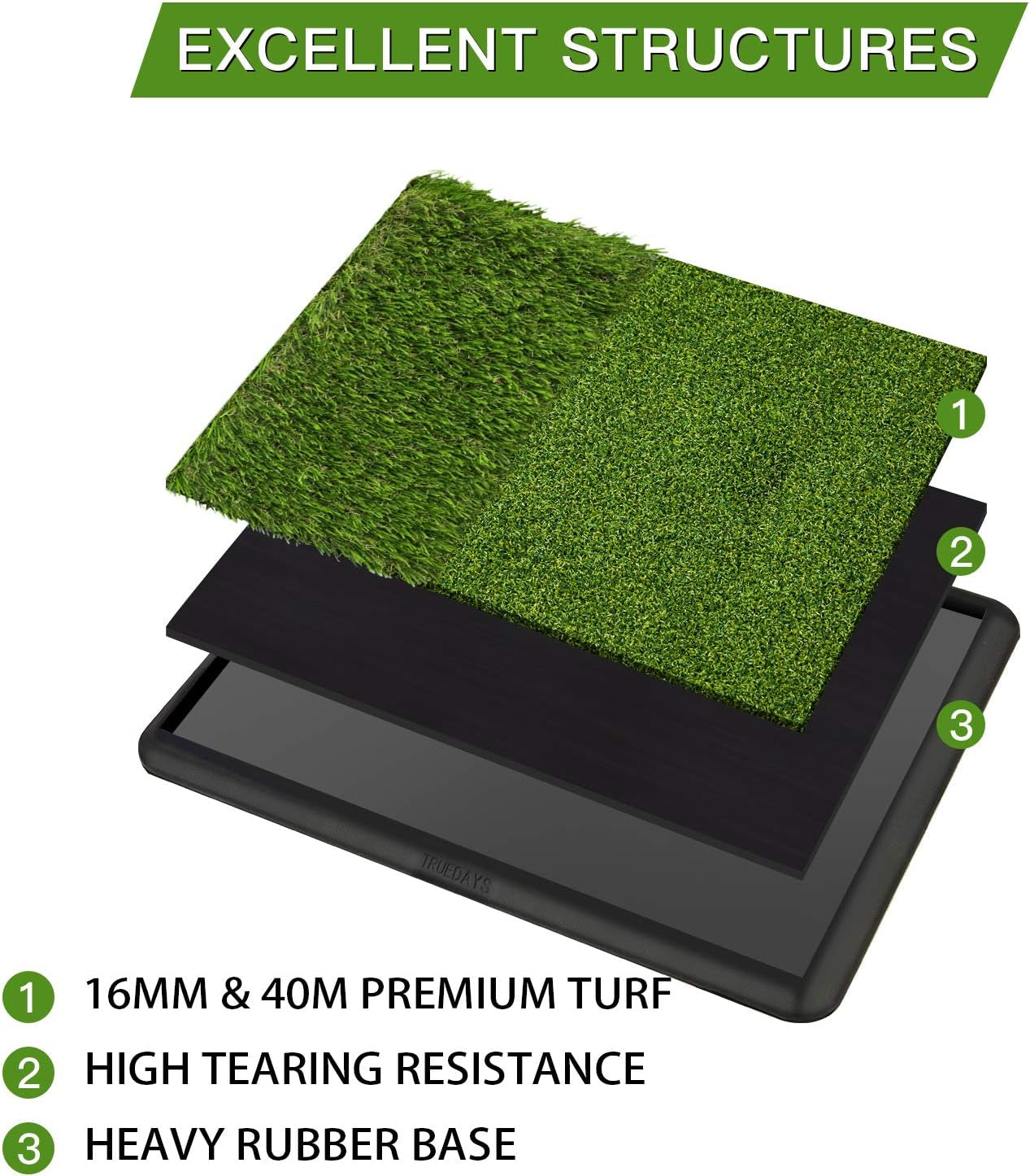 Dual-Turf Golf Hitting Mat, Portable Heavy Rubber Base Golf Practice Hitting Mat with Tee for Indoor & Outdoor Golf Training