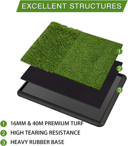 Dual-Turf Golf Hitting Mat, Portable Heavy Rubber Base Golf Practice Hitting Mat with Tee for Indoor & Outdoor Golf Training